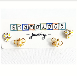 Stud Earrings - Pearl Butterfly and Flowers