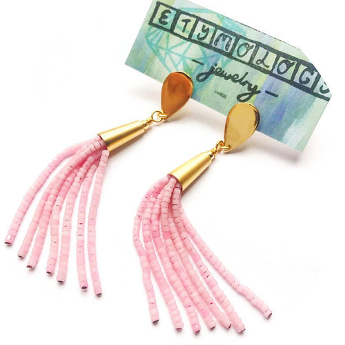 Pink Tassel Earrings- Long Tassel Jewelry- Boho Earrings
